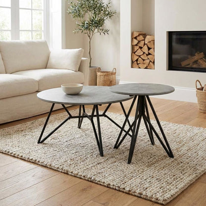 Round Cement Coffee and End Table Set 2-Piece Design with 200 lbs Capacity