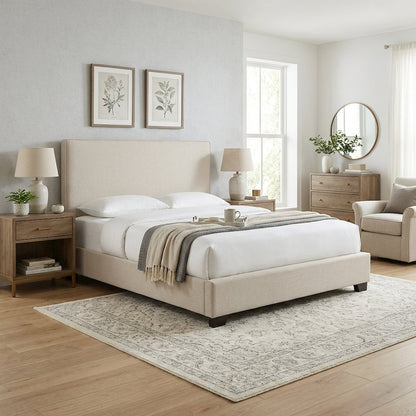 Ivory Upholstered King Panel Headboard, Polyester Fabric, Transitional Design