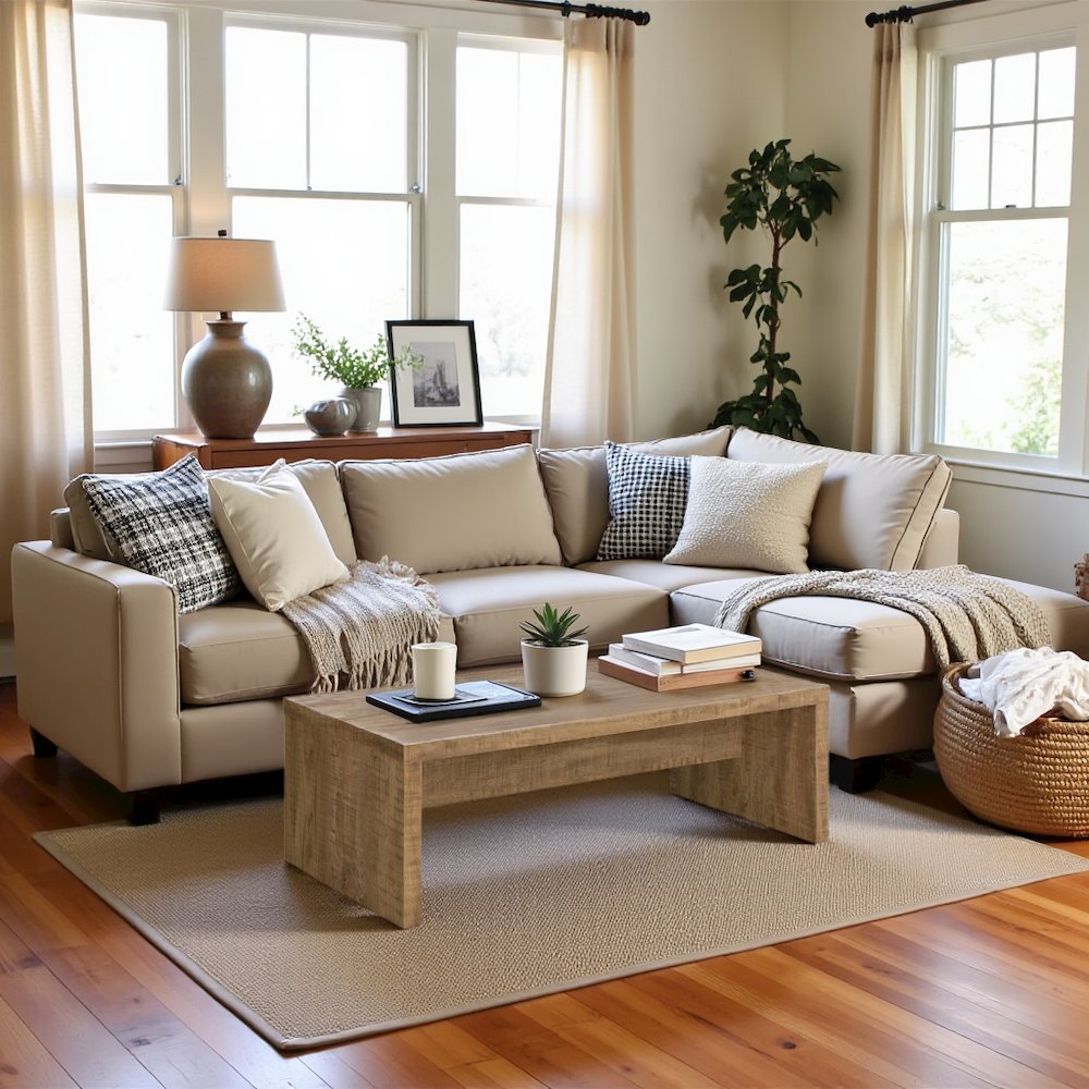 Modern Rectangular Wood Coffee Table in Mango Finish for Living Room