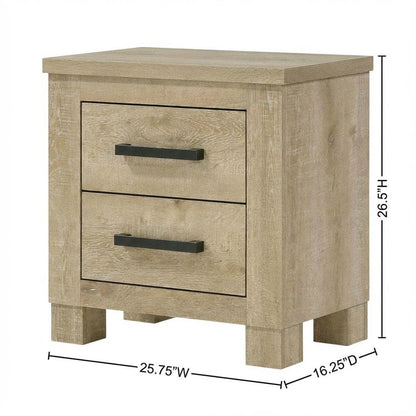 Weathered Oak Nightstand with Two Drawers and Rustic Style for Bedroom Storage