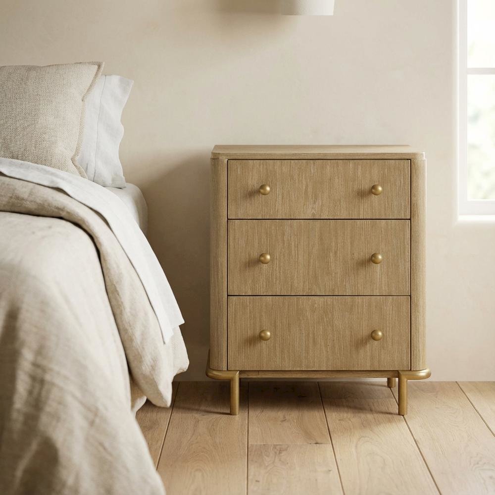 Sand Wash Finish Nightstand with 3 Drawers and Coastal Style