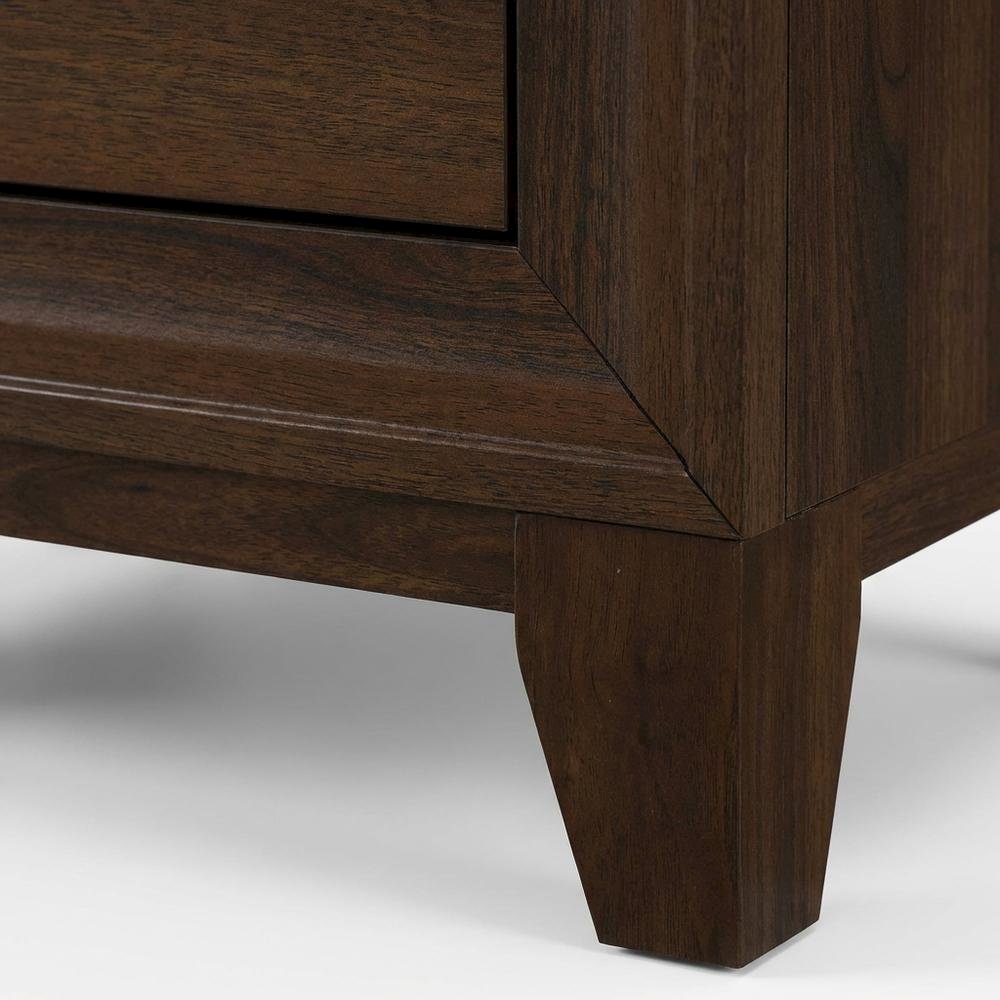 Walnut Nightstand with 2 Drawers and Brass Finish for Bedroom Storage