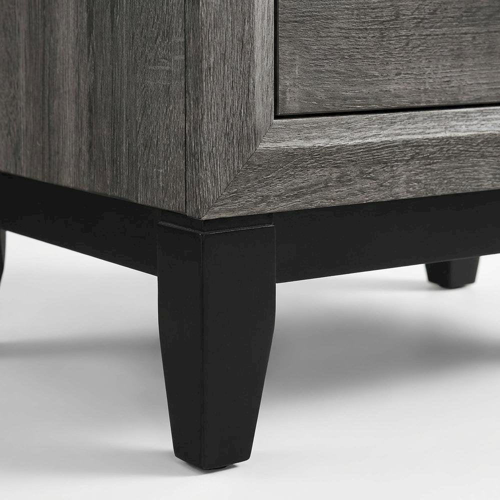 Grey Oak Nightstand with Nickel Finish and Transitional Style