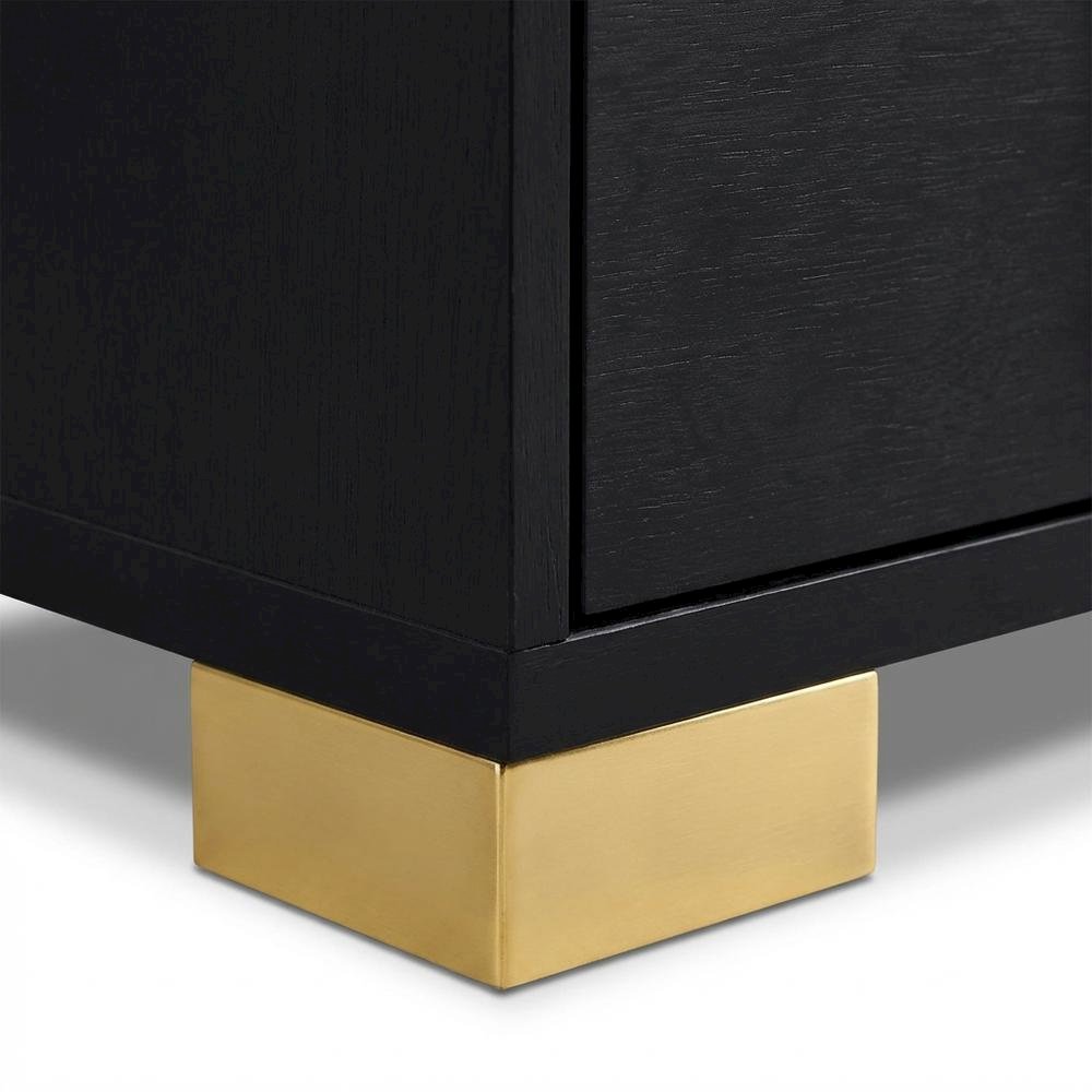 Black Bedroom Nightstand with Metal Legs and Contemporary Style