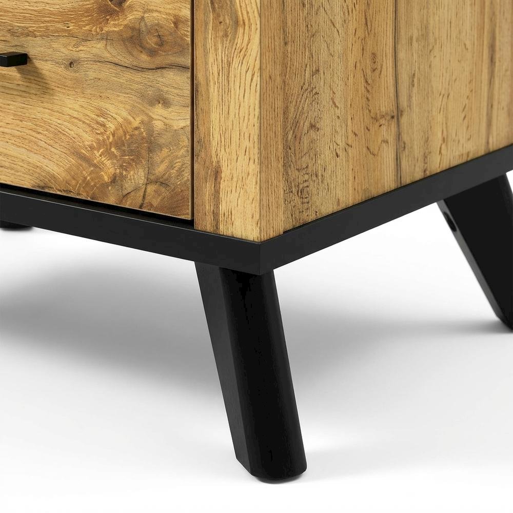 Natural Pine Nightstand with 2 Drawers and Mid-Century Modern Design