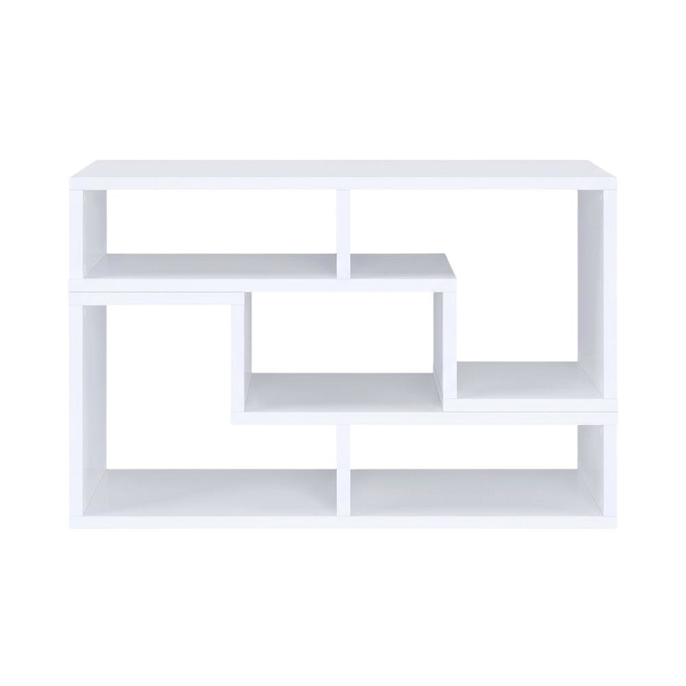 White multipurpose TV stand with open shelving and transitional style