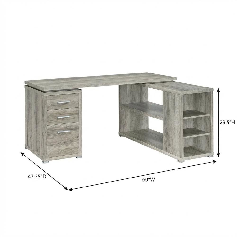 Grey Driftwood L-Shape Computer Desk With 3 Drawers And Transitional Style