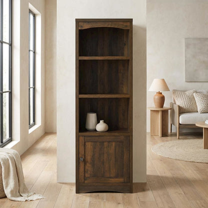 Dark Pine 3-Shelf Media Tower With Transitional Style And Tipover Restraint