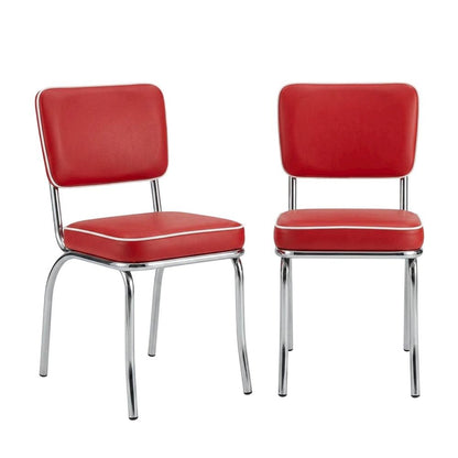 Set of 2 Upholstered Dining Chairs in Red with Chrome Legs for Dining
