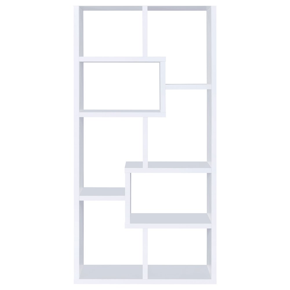 Modern Geometric Bookshelf – Stylish White 71-Inch Multi-Shelf Bookcase