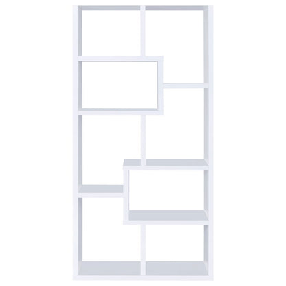 Modern Geometric Bookshelf – Stylish White 71-Inch Multi-Shelf Bookcase