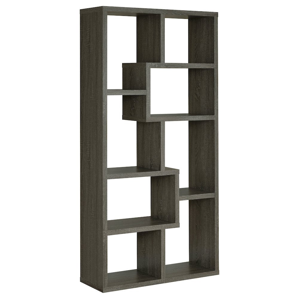 Modern Geometric Bookshelf – Gray 71-Inch Multi-Shelf Bookcase