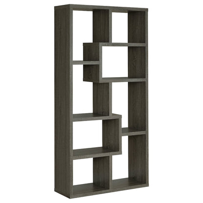 Modern Geometric Bookshelf – Gray 71-Inch Multi-Shelf Bookcase