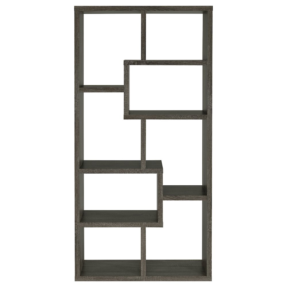 Modern Geometric Bookshelf – Gray 71-Inch Multi-Shelf Bookcase