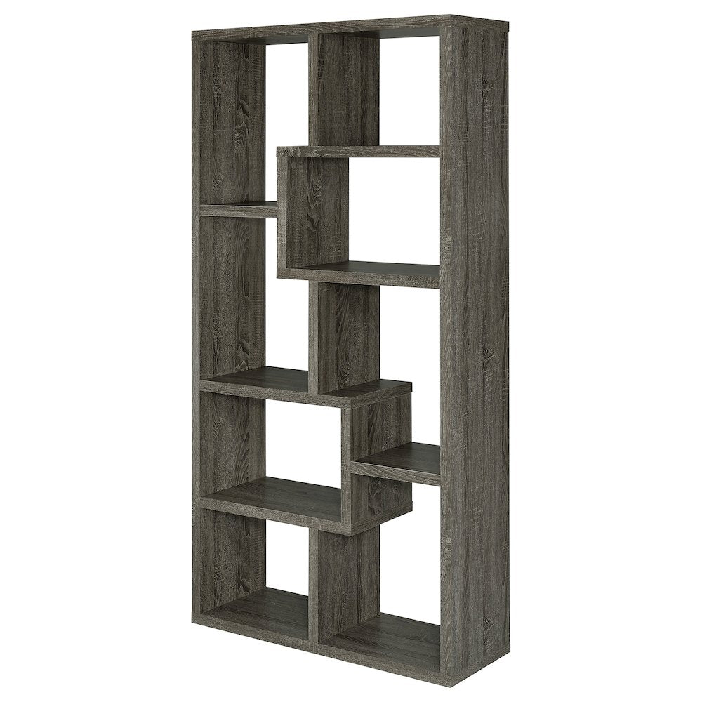 Modern Geometric Bookshelf – Gray 71-Inch Multi-Shelf Bookcase