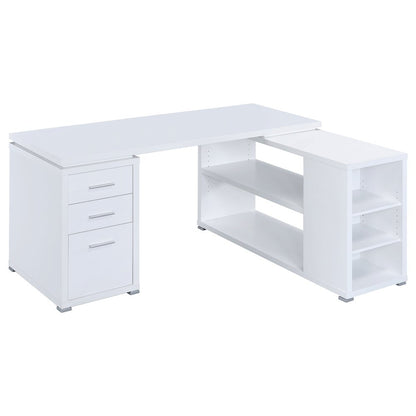 Spacious L-Shaped Office Desk – White Computer Desk with Drawers