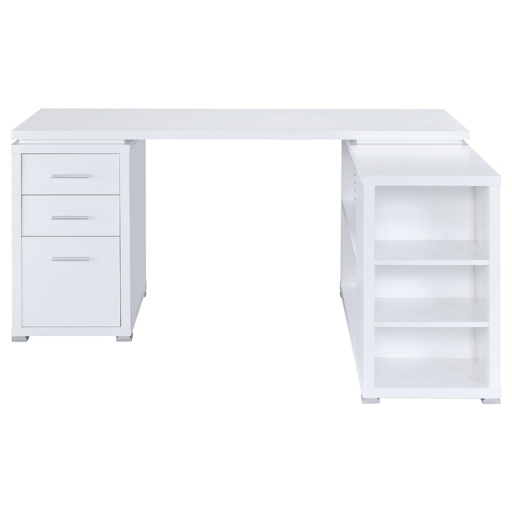 Spacious L-Shaped Office Desk – White Computer Desk with Drawers