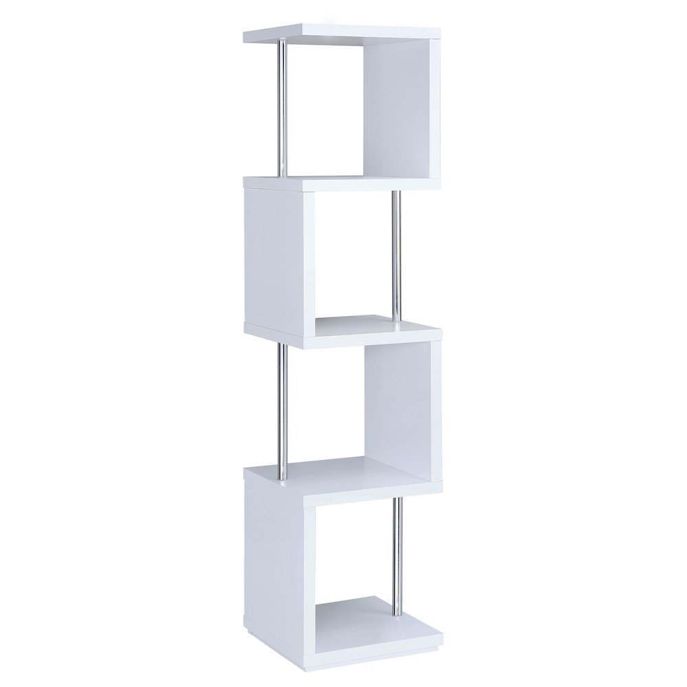 Modern Geometric Bookshelf – Sleek White Bookcase with Four Shelves
