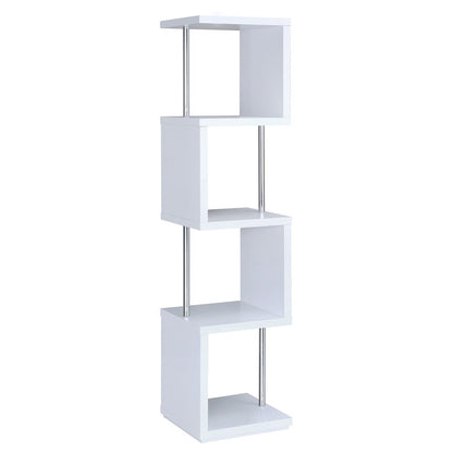 Modern Geometric Bookshelf – Sleek White Bookcase with Four Shelves