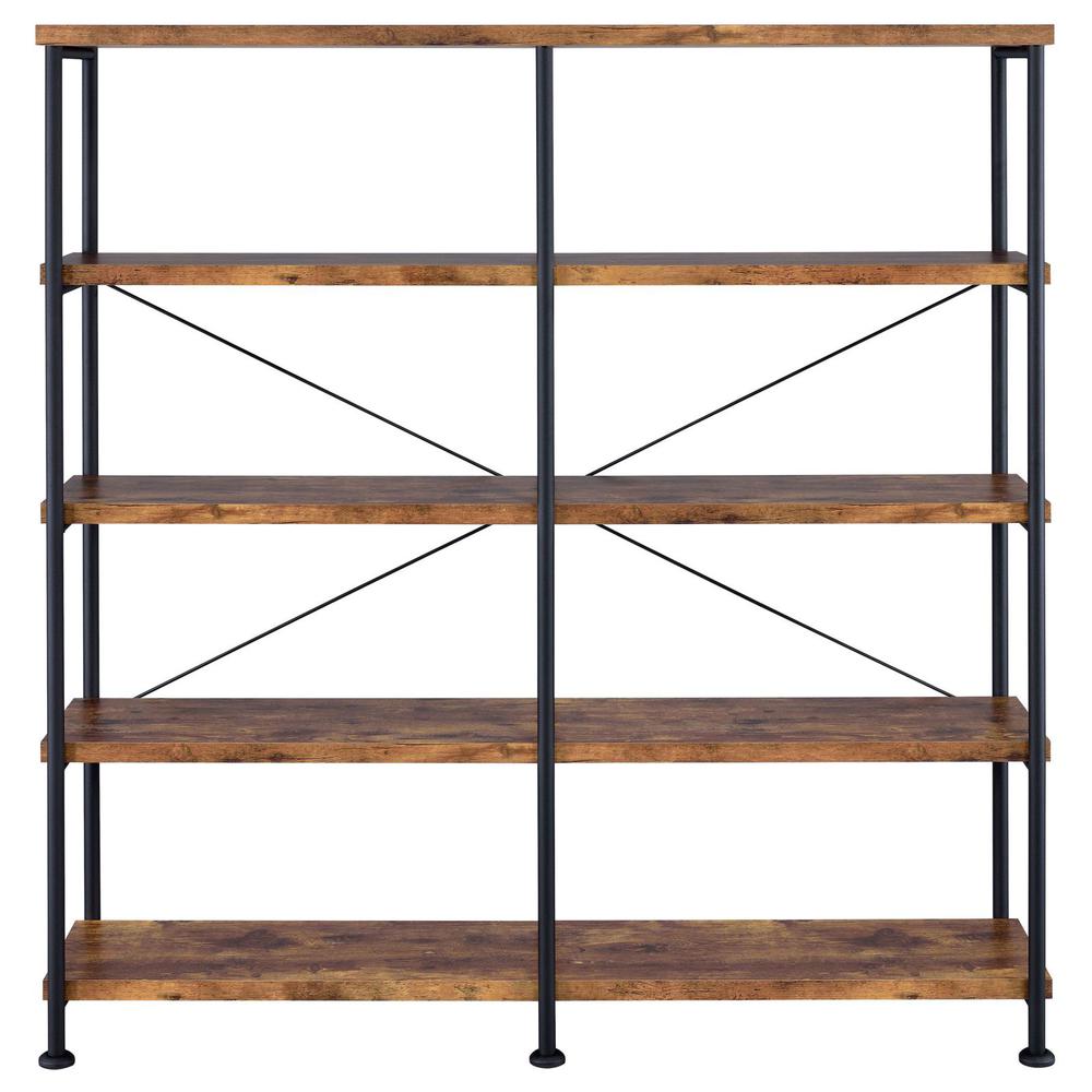 4-Shelf Open Bookcase in Antique Nutmeg Wood with Industrial Style