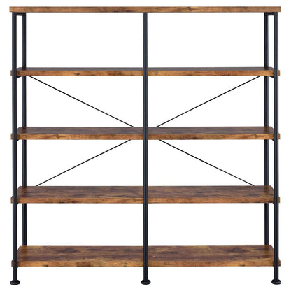 4-Shelf Open Bookcase in Antique Nutmeg Wood with Industrial Style