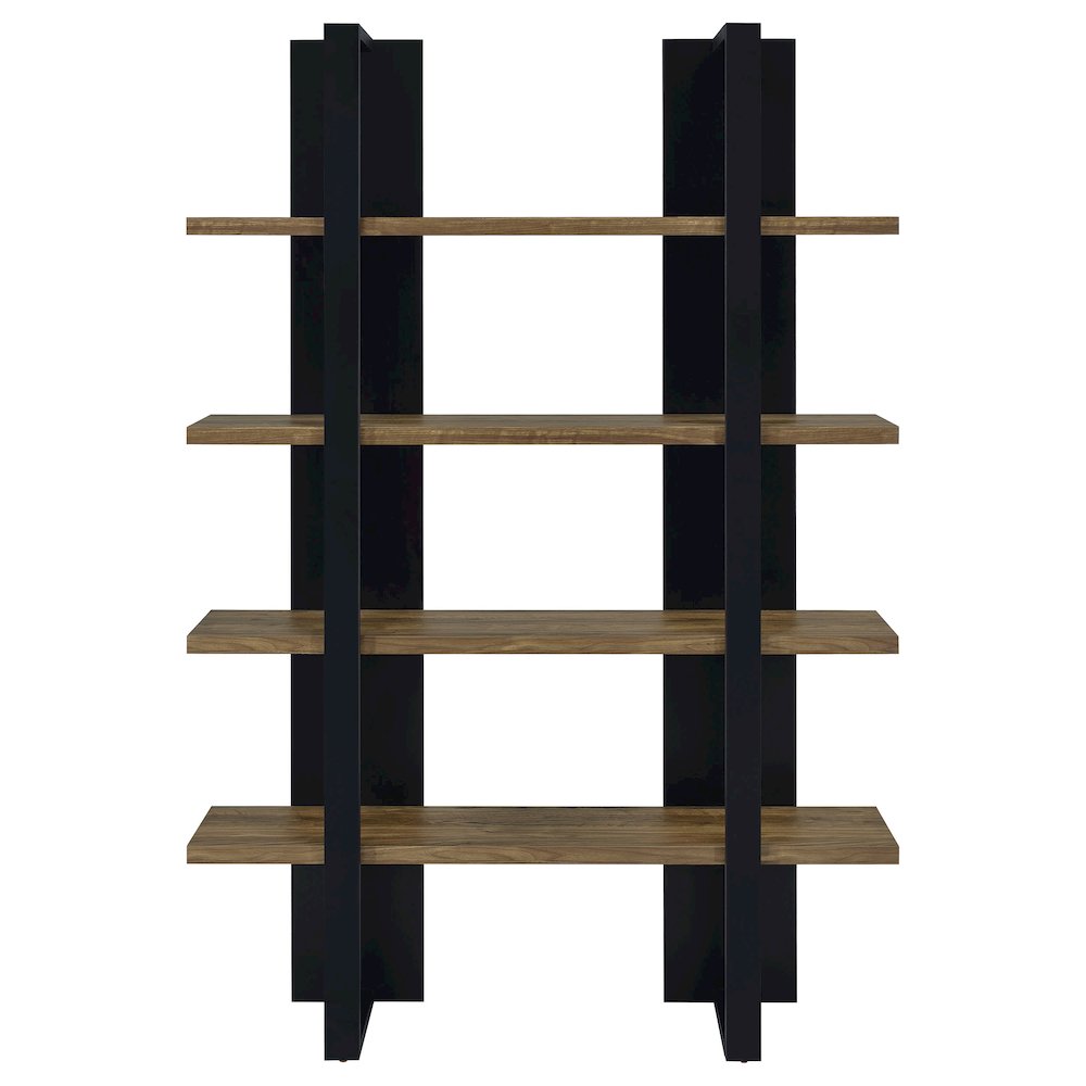 Danbrook 71-inch 4-shelf Bookshelf Black and Aged Walnut
