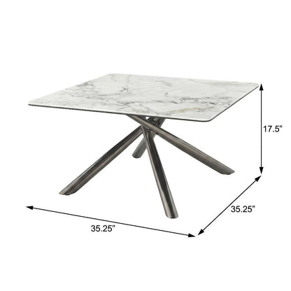 White 2-Piece Square Coffee and End Table Set with Levelers, Contemporary Design