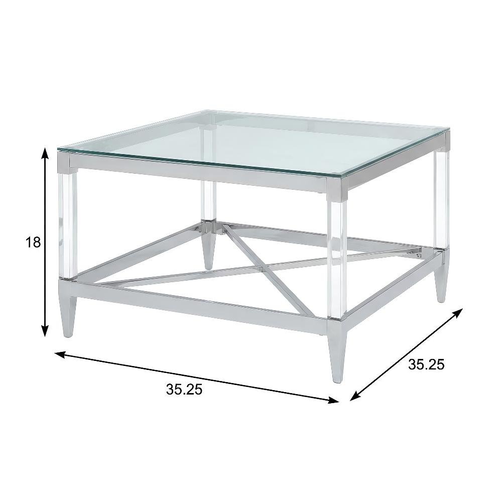 Square Chrome 2-Piece Coffee and End Table Set with Plastic Glide Feet