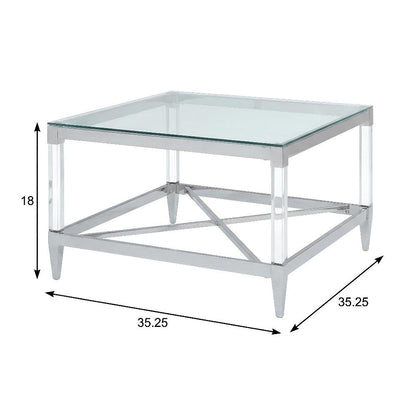 Square Chrome 2-Piece Coffee and End Table Set with Plastic Glide Feet