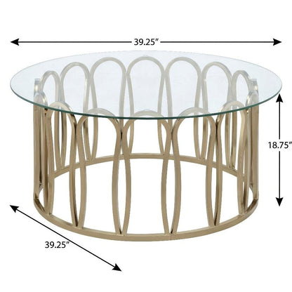 Round Gold Coffee Table with Glass Top and Chrome Base Modern Design