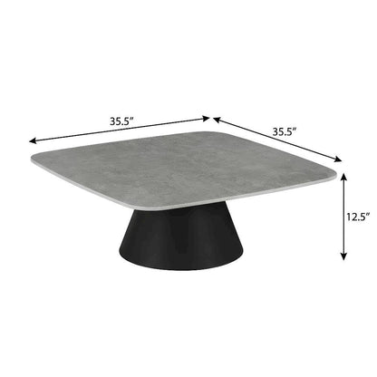 Concrete and Black 2-Piece Cocktail Coffee Table Set with Square Design