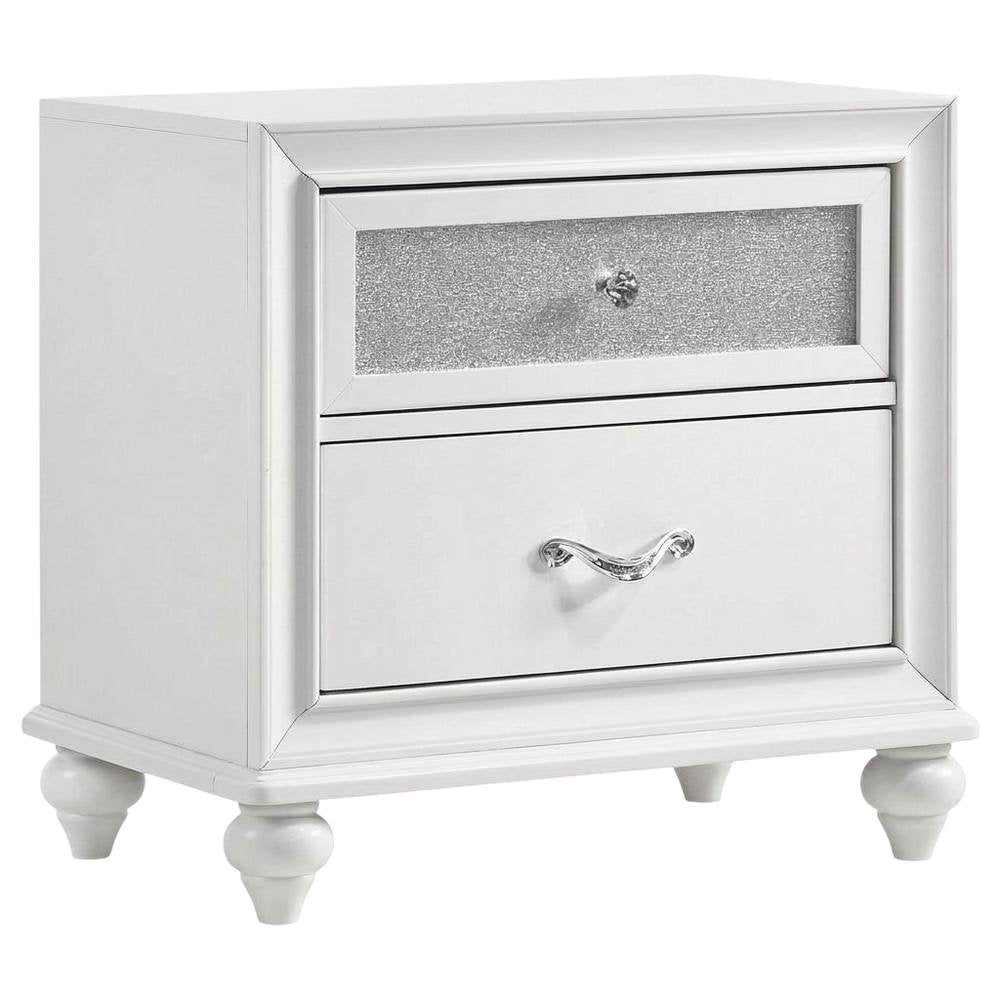 White Modern Nightstand with Chrome Finish, Sleek Design and Durable Build