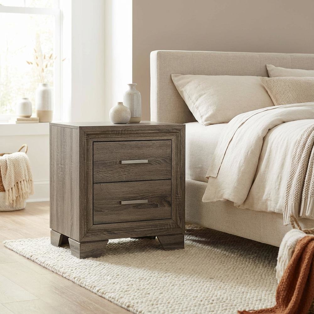 Brown Nightstand with 2 Drawers and Transitional Design