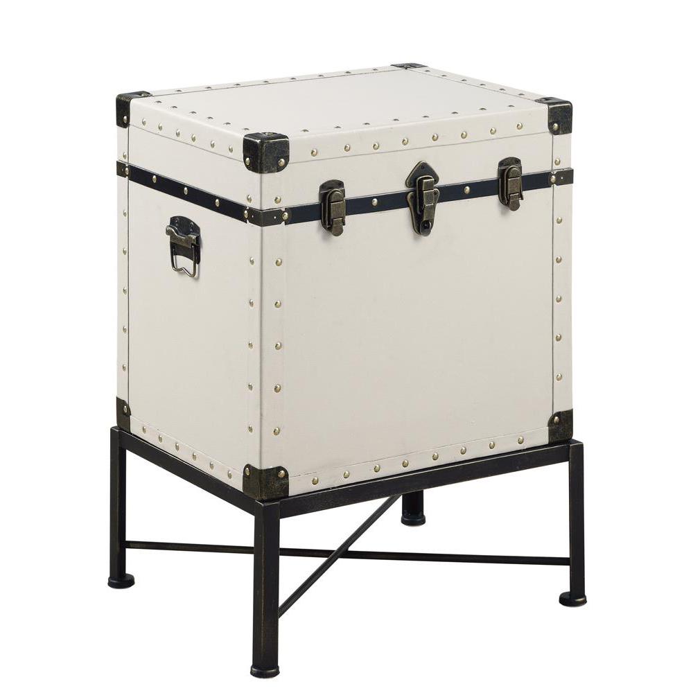 White Accent Cabinet with Nailhead Trim, Storage Trunk, Lift Top End Table