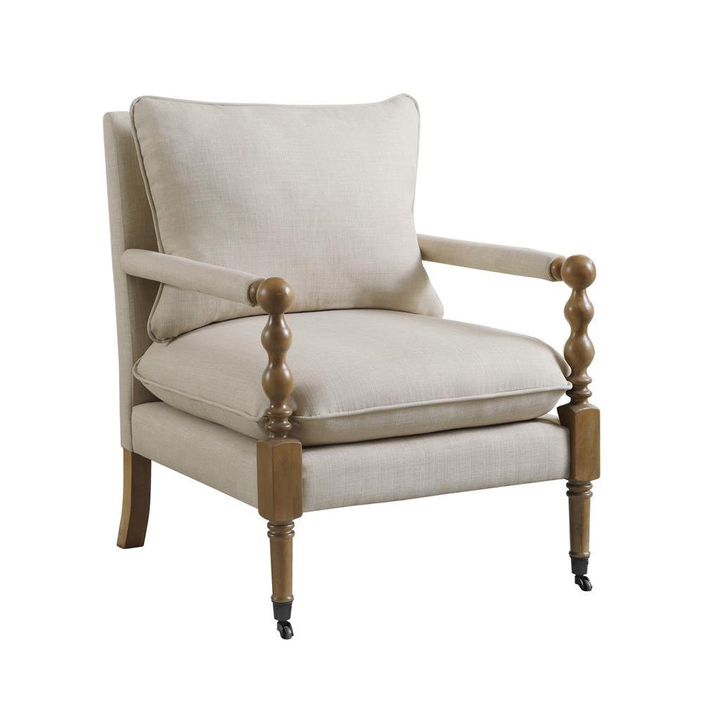 Beige Upholstered Accent Chair with Casters, Armchair for Living Room