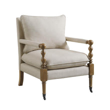Beige Upholstered Accent Chair with Casters, Armchair for Living Room