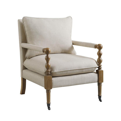 Beige Upholstered Accent Chair with Casters, Armchair for Living Room
