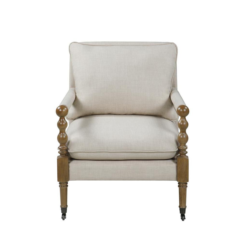 Beige Upholstered Accent Chair with Casters, Armchair for Living Room