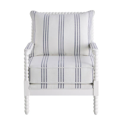 White Upholstered Accent Chair with Navy Spindle Accents for Modern Decor