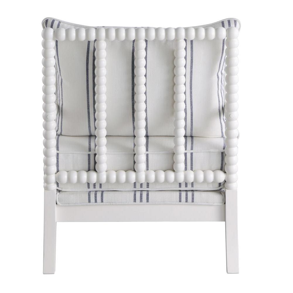 White Upholstered Accent Chair with Navy Spindle Accents for Modern Decor