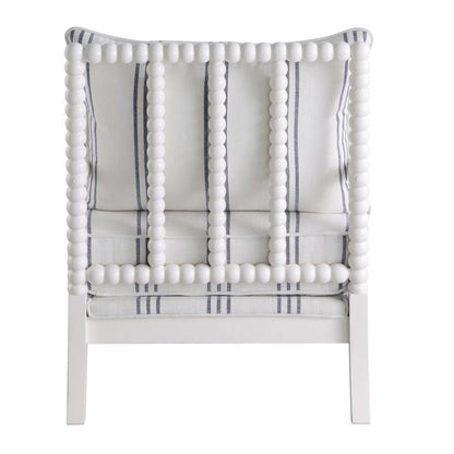 White Upholstered Accent Chair with Navy Spindle Accents for Modern Decor