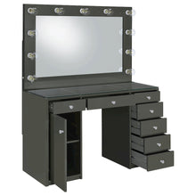 7-drawer Vanity Set with Mirror and Lights in Gray High Gloss Finish