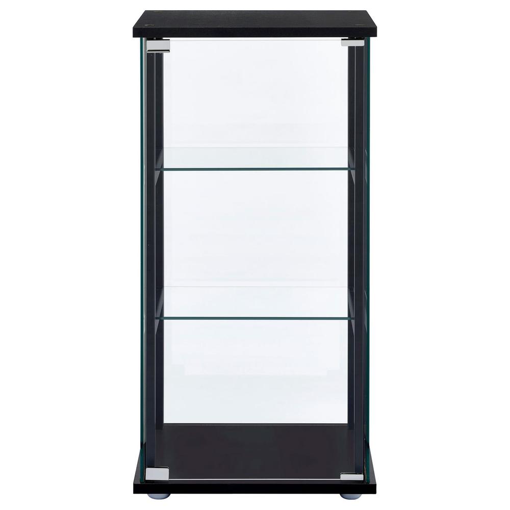 Stylish Black Glass Curio Cabinet with Three Shelves for Displaying Treasures
