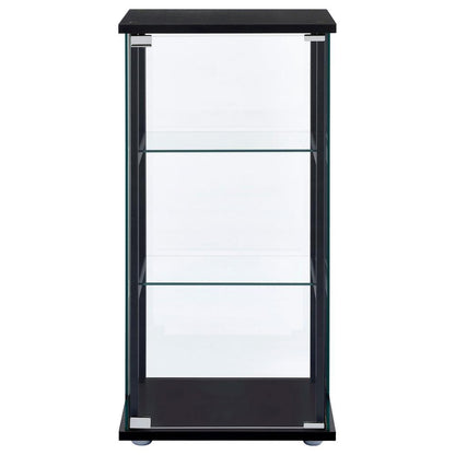 Stylish Black Glass Curio Cabinet with Three Shelves for Displaying Treasures