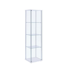 Elegant Rectangular Accent Cabinet with Four Shelves in White and Clear Glass