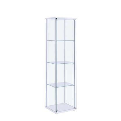 Elegant Rectangular Accent Cabinet with Four Shelves in White and Clear Glass