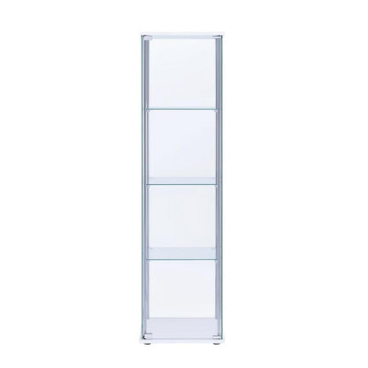 Elegant Rectangular Accent Cabinet with Four Shelves in White and Clear Glass