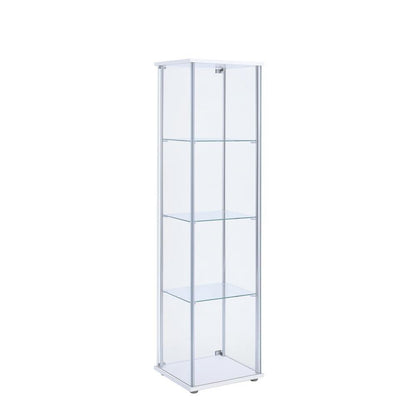 Elegant Rectangular Accent Cabinet with Four Shelves in White and Clear Glass