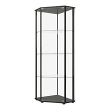 Sophisticated Black Glass Shelf Curio Cabinet with Clear Glass Doors