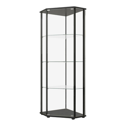 Sophisticated Black Glass Shelf Curio Cabinet with Clear Glass Doors